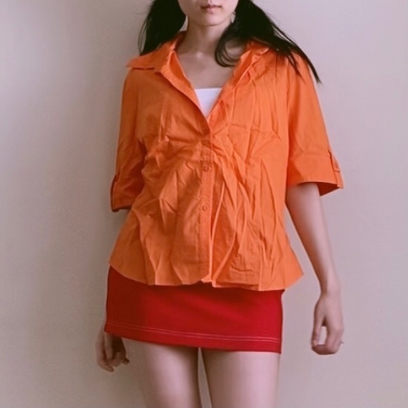 Orange Short Sleeve Button Up Shirt - Picture 1 of 6